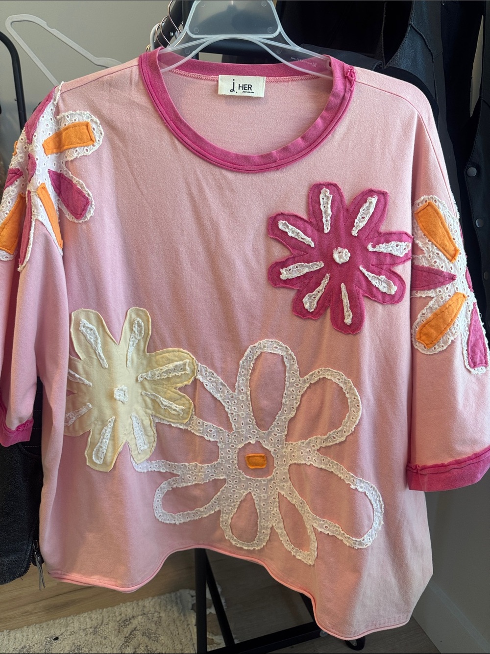 J. Her Pink Floral Appliqué Kids Sweatshirt